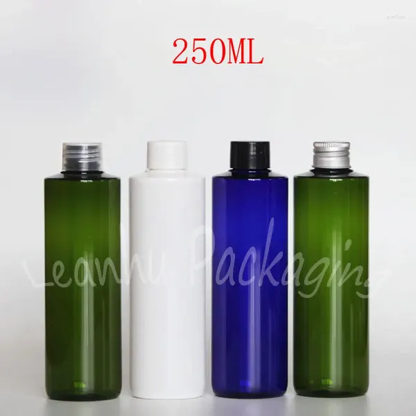 Botellas de almacenamiento de 250 ml de botella de plástico de hombro plano 250cc agua / champú ducha gel sub-potenciado recipiente cosmético vacío (30 pc / lote)