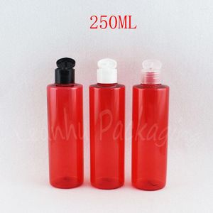 Bouteilles de rangement 250 ml Red Plastic Bottle Flip Top Cap 250cc Shampooing / Lotion Packaging Container Cosmetic (25 PC / Lot)
