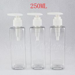 Bouteilles de stockage 250ML Bouteille en plastique carrée transparente avec pompe à lotion 250CC / Shampooing Sous-embouteillage Récipient cosmétique vide