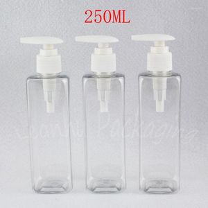 Bouteilles de stockage 250ML Bouteille en plastique carrée transparente avec pompe à lotion 250CC / Shampooing Sous-embouteillage Récipient cosmétique vide