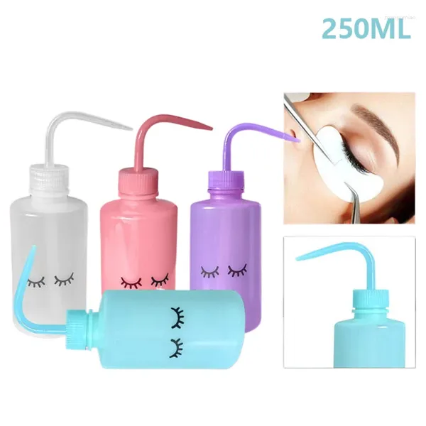 Botellas de almacenamiento 250 ml de agua Botella de agua Herramientas de riego de enjuague de lavado de plástico para el tatuaje de extensión de pestañas