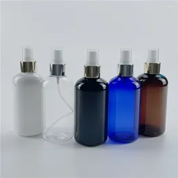 Botellas de almacenamiento 250 ml x 24 plástico vacío redondo con rociador de aluminio de oro de oro 250cc contenedor cosmético bomba de pulverización de botella