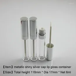 Opslagflessen 250 stks/Lot LG093 Glanzende zilveren dop als lipgloss buis 6 ml lipgloss cosmetische verpakking ronde fles