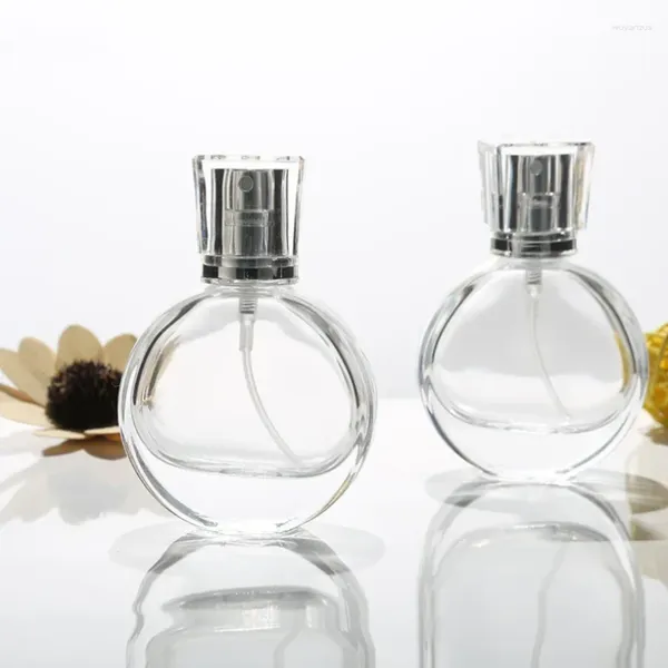 Botellas de almacenamiento 25 ml Botella de perfume portátil de vidrio Recargable Vacío Claro Atomizadores Pulverizador Mist Viaje Líquido Cosmético Contenedor