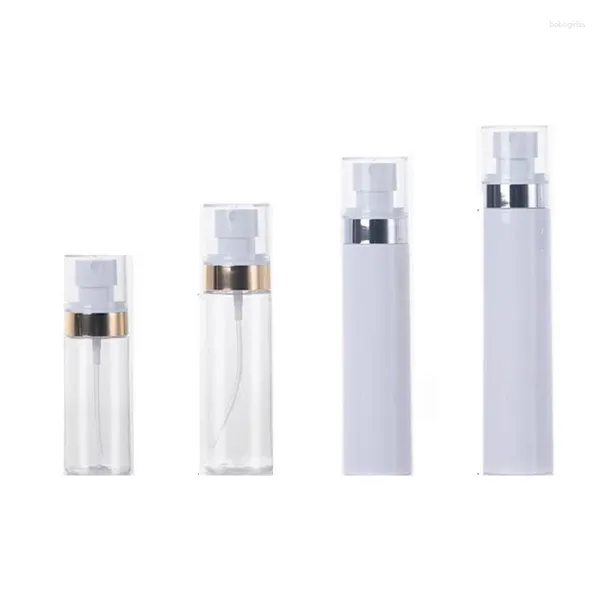 Botellas de almacenamiento 25pcs Mist Spray vacío 60 ml80ml100ml120ml plástico transparente anillo de plata de oro perfume blanco atomizador recargable