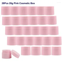 Bouteilles de rangement 28pcs 20g 20 ml Pink Travel Face Face crème Jar Cosmetic Bott Rechargeable Bouteille portable Plastique Vide Récipient de taille serrée avec