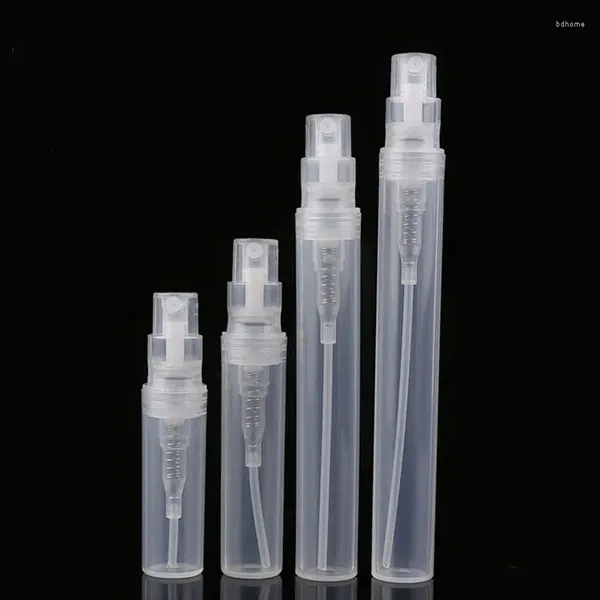 Botellas de almacenamiento 2 ml 3ml 4 ml 5 ml de botella de plástico transparente de plástico atomizador de perfume portátil mini muestra de tubo de ensayo de prueba 100pcs