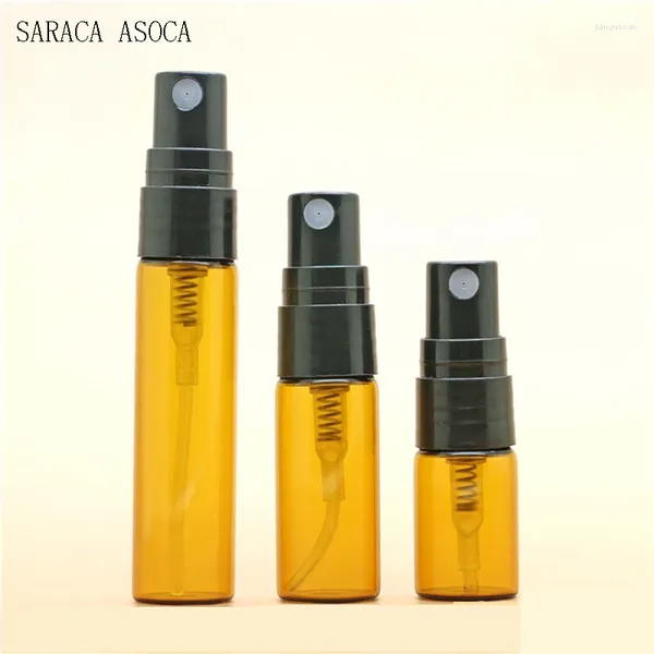 Botellas de almacenamiento 2ml 3ml Botella de vidrio Perfume cosmético Spray Transparente Marrón Pequeña capacidad 200 PCS