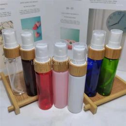 Opslagflessen 2oz Refilleerbare plastic fles Desinfecterende spray 60 ml met voor alcohol parfum bamboe houten deksel