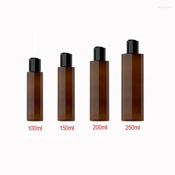 Bouteilles de rangement 2pcs 100 ml 150 ml 200 ml 250 ml shampooing en plastique brun vide avec huiles essentielles du couvercle à disque