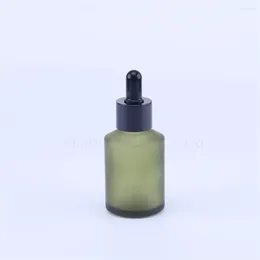 Bouteilles de rangement 2 pcs 60 ml bouteille en verre vert givré avec huile essentielle à huile essentielle 60cc Perfume vide