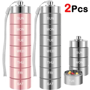 Bouteilles de rangement 2pcs alliage en aluminium Organiser la boîte de voyage portable des pilules hebdomadaires imperméables scellées scellées