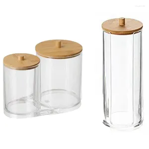 Bouteilles de stockage 2pcs couvercle en bambou coton-tige boîte démaquillant réservoir transparent acrylique anti-poussière