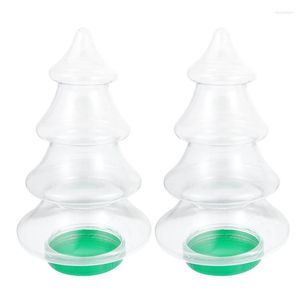 Bouteilles de stockage 2pcs bocaux à bonbons biscuits en plastique en forme d'arbre de Noël avec couvercles belle 1.55L