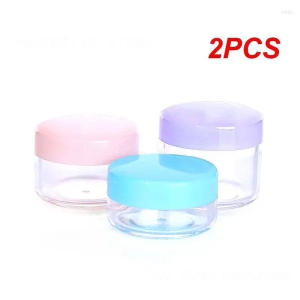 Bouteilles de rangement 2pcs pots de pot cosmétique vides colorés et attrayant en plastique transparent compact avec couvercle facile à emballer le maquillage polyvalent