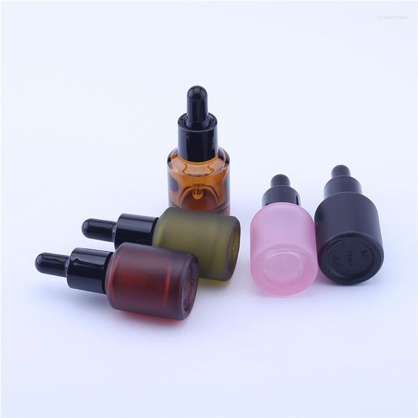 Bouteilles de stockage 2 pcs/lot 15 ml emballage d'huile essentielle cosmétique compte-gouttes en verre coloré givré et brillant en 7 couleurs