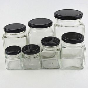 Bouteilles de stockage 2 pièces/lot type de capacité carré verre Transparent vide pour miel écrou bidon réservoir confiture-pot
