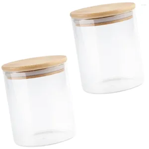 Bouteilles de rangement 2pcs Mason Jar Glass Food Scelled Jars Céréals Pots avec couvercle en bambou (250 ml)