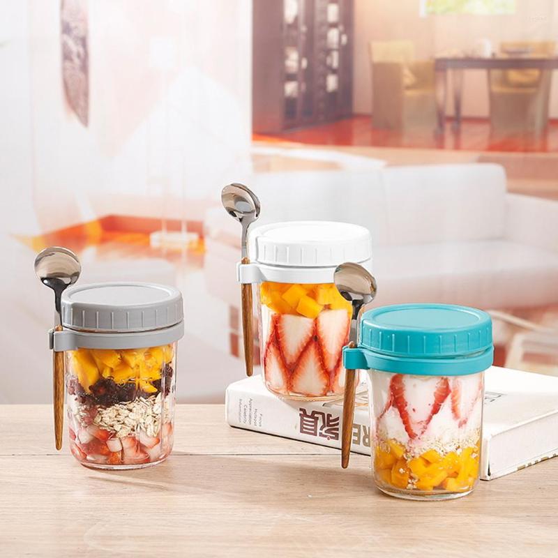 Storage Bottles 2PCS Oatmeal Cup Overnight Oats Jars Breakfast With Lid And Spoon Wide Mouth Mason Glass Kitchen Supplies