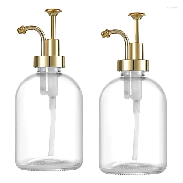 Botellas de almacenamiento 2 piezas de grosor de jarras de vidrio transparente de jabón con bomba de dispensadores de platos a prueba de óxido duraderos