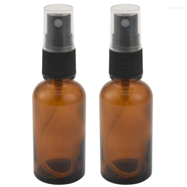 Botellas de almacenamiento Botella de vidrio ámbar 2X 30ML con atomizador negro Recipiente recargable para uso / aceite esencial