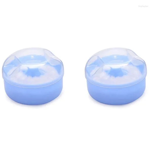 Bouteilles de stockage 2X bébé doux visage corps cosmétique poudre bouffée éponge boîte conteneur (bleu)