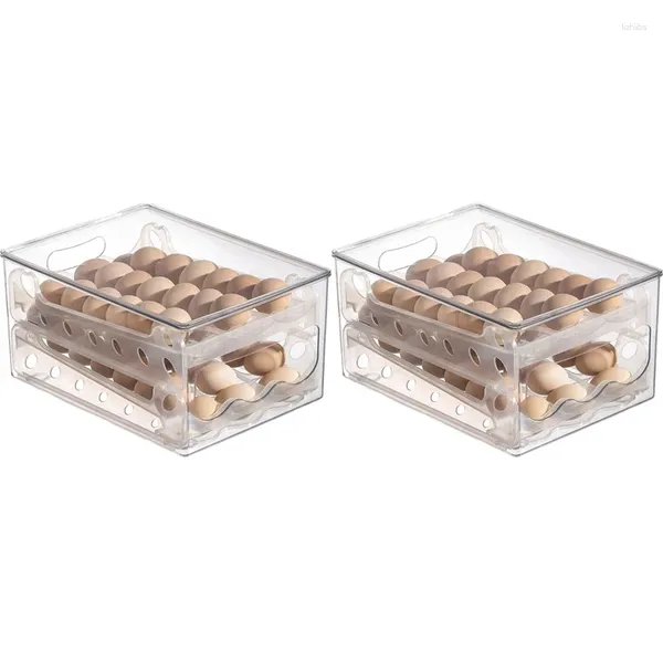 Bouteilles de rangement, 2 boîtes à œufs coulissantes, porte-œufs, conteneur, tiroir de réfrigérateur, aliments empilables, organisateur de réfrigérateur de cuisine