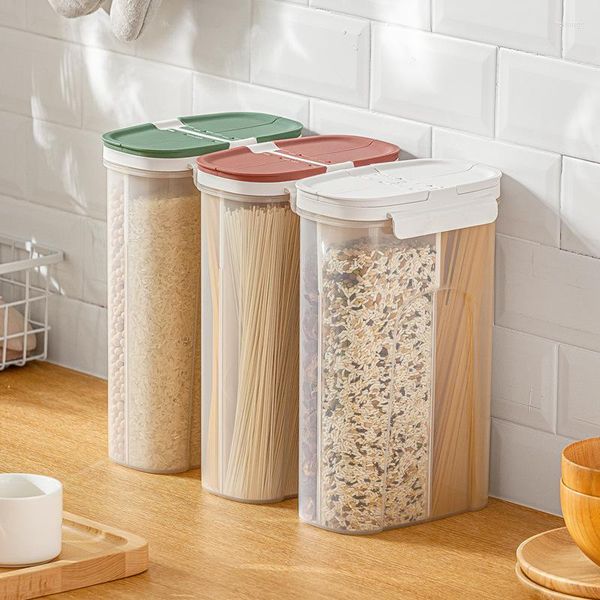 Bouteilles de stockage 3.2L Armoire de cuisine Grains Nouilles Alimentaire Scellé Organisateur Réservoirs Distributeur de céréales Seau à riz en plastique résistant aux insectes