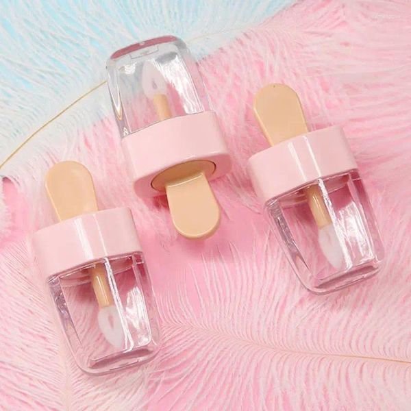 Botellas de almacenamiento 3.2x6.8 cm Forma de helado dulce Mini tubo de brillo de labios Contenedor vacío con tapa rosa Inserciones de goma Botella de muestra de lápiz labial