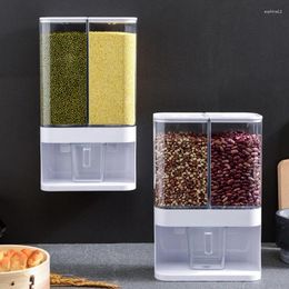 Opslagflessen 3/4l grote plastic push-type multi-granen doos keuken muur gemonteerde rijstbonen tank