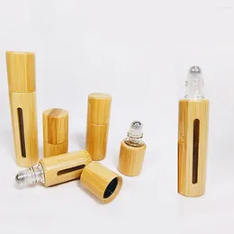Bouteilles de rangement 3/5 / 10 ml Rouleau en bambou sur bouteille en bois de bouteille à rouleau d'huile essentielle Béliage Rempillable en bois vide en bois / verre en verre
