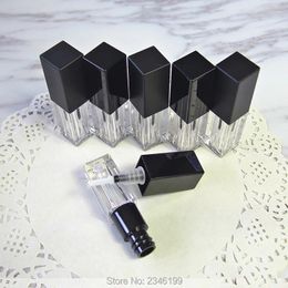 Bouteilles de stockage 3.5ml 40pcs / lot carré vide brillant à lèvres tube avec bouchon noir bricolage en plastique élégant cosmétique liquide rouge à lèvres conteneur beauté