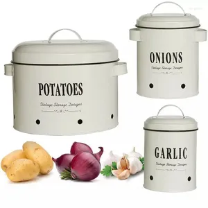 Bouteilles de rangement 3 cartouches avec couvercles de garde-manger organisation de pommes de terre poubelle pour le comptoir de cuisine gardien d'oignon à l'ail