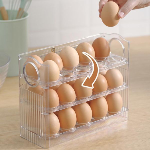 Bouteilles de stockage Boîte à œufs à 3 couches Boîte à œufs à rabat frais pour réfrigérateur Porte Organisateur Rack Réfrigérateur Support Plateau