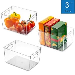 Opslagflessen 3 Pack koelkast Organisator Bins - Stapelbare koelkastorganisatoren met uitsparingsgrepen voor werkbladen van de vriezerkast