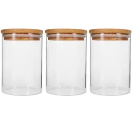 Bouteilles de stockage 3 pcs bocaux en verre scellés céréales bidon couvercle en bois thé café conteneur alimentaire