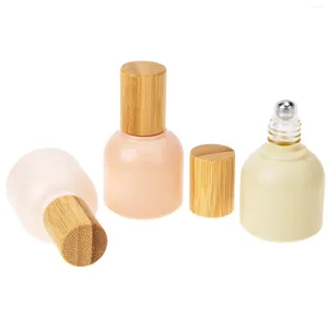 Opslagflessen 3 stuks Roller Fles Lipgloss Glas 10ml Draagbare Parfum Bamboe Cover Hervulbare Bal Leeg