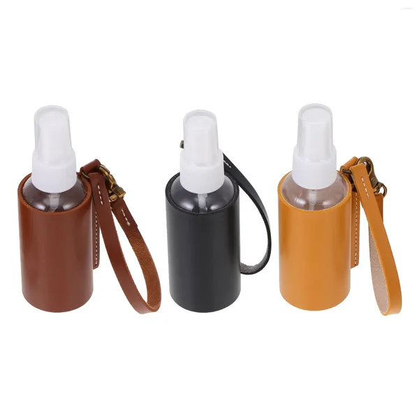 Botellas de almacenamiento 3 PCS Botella de spray Piel de perfume al aire libre Pu Cubierta de plástico