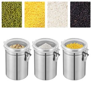 Botellas de almacenamiento 3 PCS Conjunto de recipientes de acero inoxidable - botan de comida herméticos para mostradores de cocina Tina de azúcar en harina