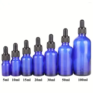 Flessen 3 stuks/perceel 5 ml 10 ml 15 ml 20 ml 30 ml 50 ml 100 ml blauwe glazen druppelaar fles met pipet voor cosmetische parfum Essentiële olie