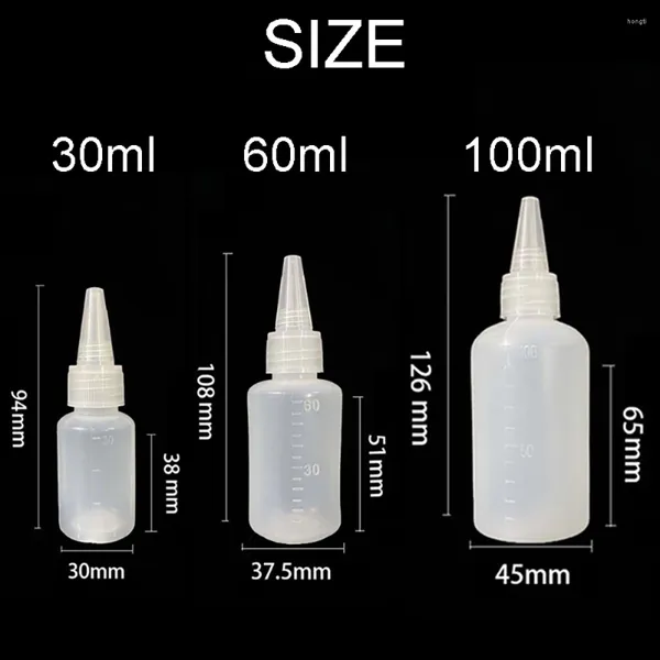 Bouteilles de stockage de colle plastique PE vide de 30/60/100ml, avec couvercles à vis, presser l'encre liquide, compte-gouttes d'huile, conteneur de pigments