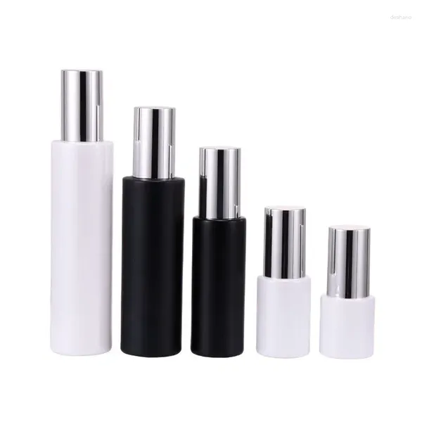 Botellas de almacenamiento 30/60/100 ml Botella de agua de tóner de vidrio Blanco Negro Esencia de rocío puro Líquido Cosmético facial con tapón interno 10 piezas