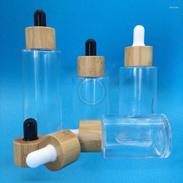 Bouteilles de stockage 30/60/80/100/120ML, compte-gouttes en verre transparent en bambou, atomiseur d'huile de parfum, flacon de liquide Portable de luxe