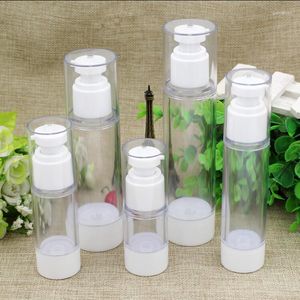 Botellas de almacenamiento 30 PCS 15 50 80 100 ML Botella de bomba de plástico 1OZ Banco de crema para ojos Fragancia Envase cosmético Dispensación de muestra pequeña