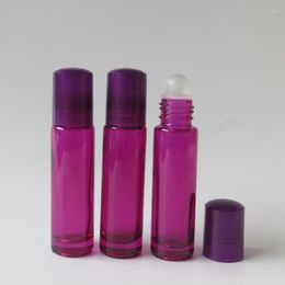 Botellas de almacenamiento 30 X 10 ml Vacío Portátil Rose Glass Roll On Bottle 1/3 oz Perfume Roll-on con tapas de plástico Uso de aceite esencial
