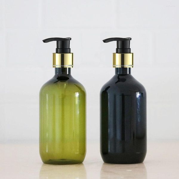 Bouteilles de stockage 300ml Gold Collar Pump Lotion Bottle Black Green Plastic Cosmetic Container Empty Shampoo Sub-bottling Sample Essence Oil