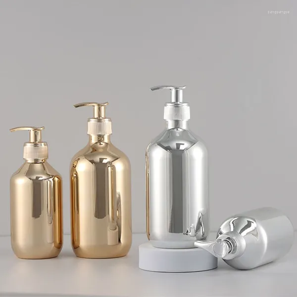 Botellas de almacenamiento 300 ml Dispensadores de jabón a mano Gold Cromo Líquido a prueba de óxido Accesorio de cocina redonda de baño