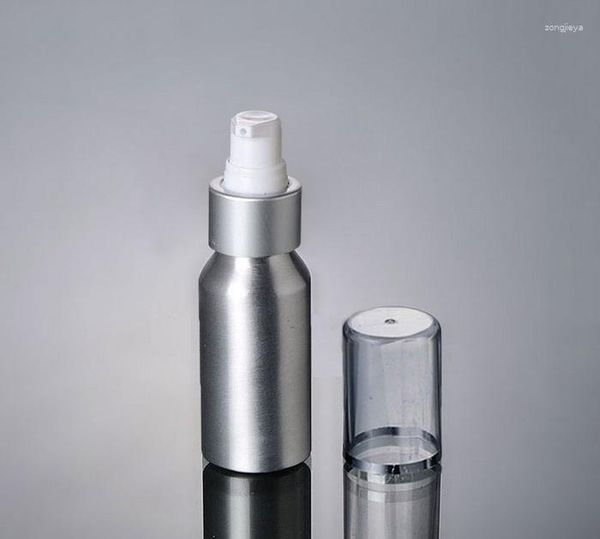 Botellas de almacenamiento 300 unids/lote 30ml 50ml botella de loción con bomba de aluminio anillo de plata herramienta de embalaje cosmético de Metal de aluminio blanco