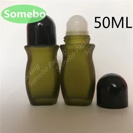 Bouteilles de rangement 300pcs / lot 50 ml Olive vert givré en verre rouleau de bouteille de déodorant ballon 50cc Essence