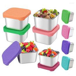Bouteilles de rangement 304 boîte à lunch Crisper en acier inoxydable pour enfants en silicone couvercle scellé snack contenants de sauce carrée portable